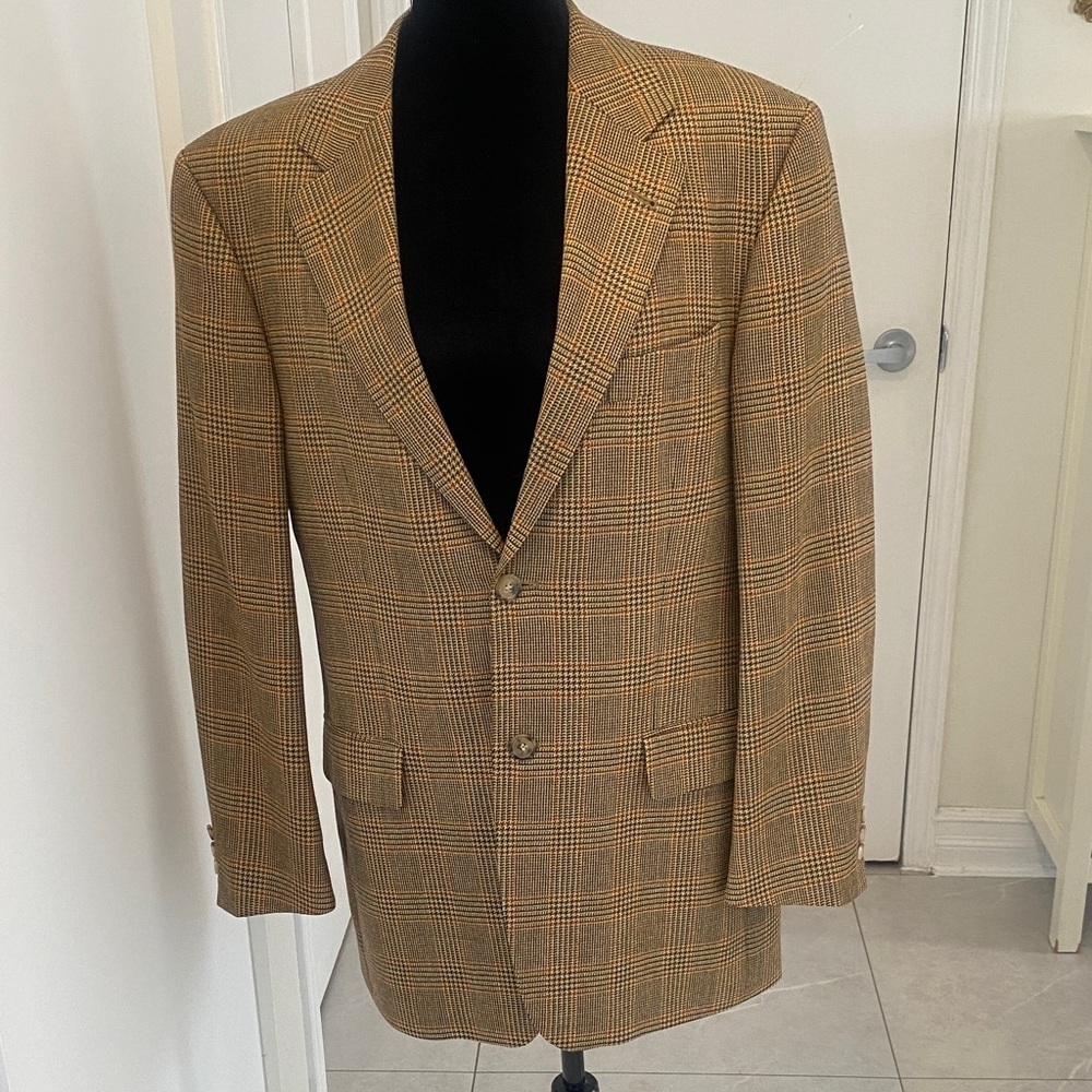 HUGO BOSS Houndstooth Gold/Brown cashmere wool  lined blazer Sze Euro 48/US 44